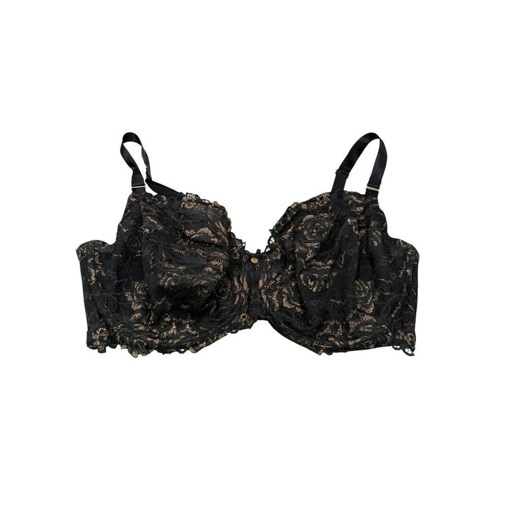 Cacique By Lane Bryant Black Gold Sparkle Unlined Full Coverage Bra Lingerie 44F